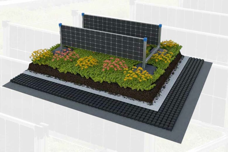 Une symbiose entre les toitures végétalisées et la production d'électricité avec des panneaux solaires.