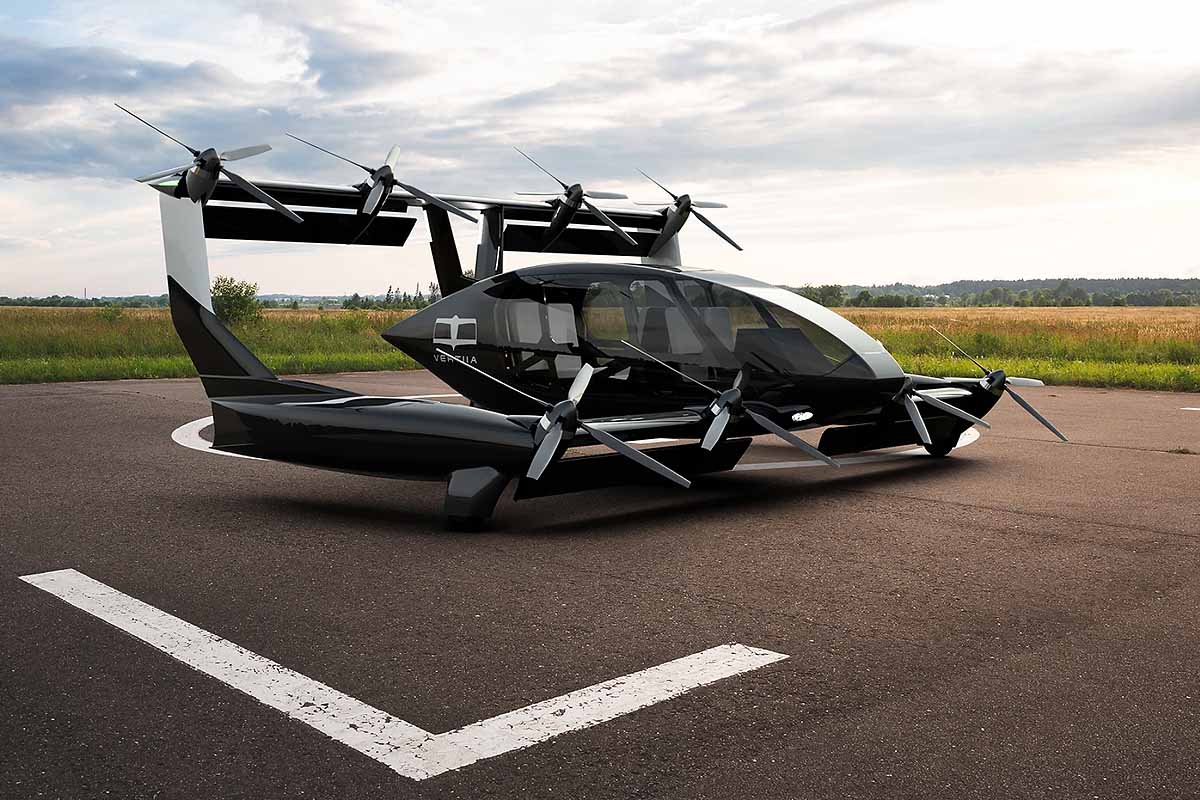 Une voiture volante modulable pouvant être utilisée comme ambulance aérienne.