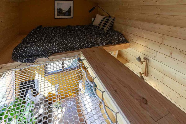 La tiny house de Plume habitat dispose également d'une seconde mezzanine avec un second couchage, une optimisation de l'espace maximale.