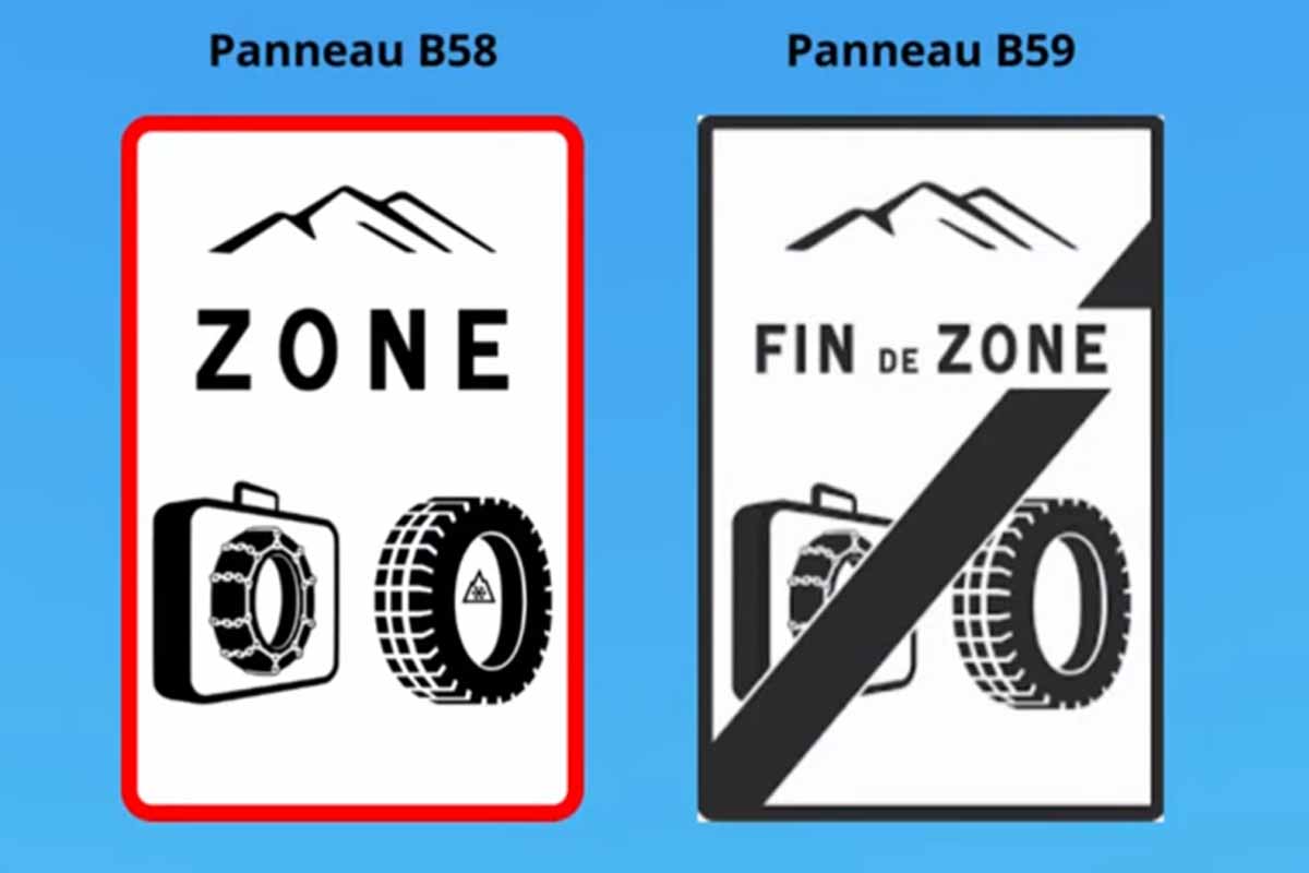 Panneau zone d'équipement hiver obligatoire B58 - B59