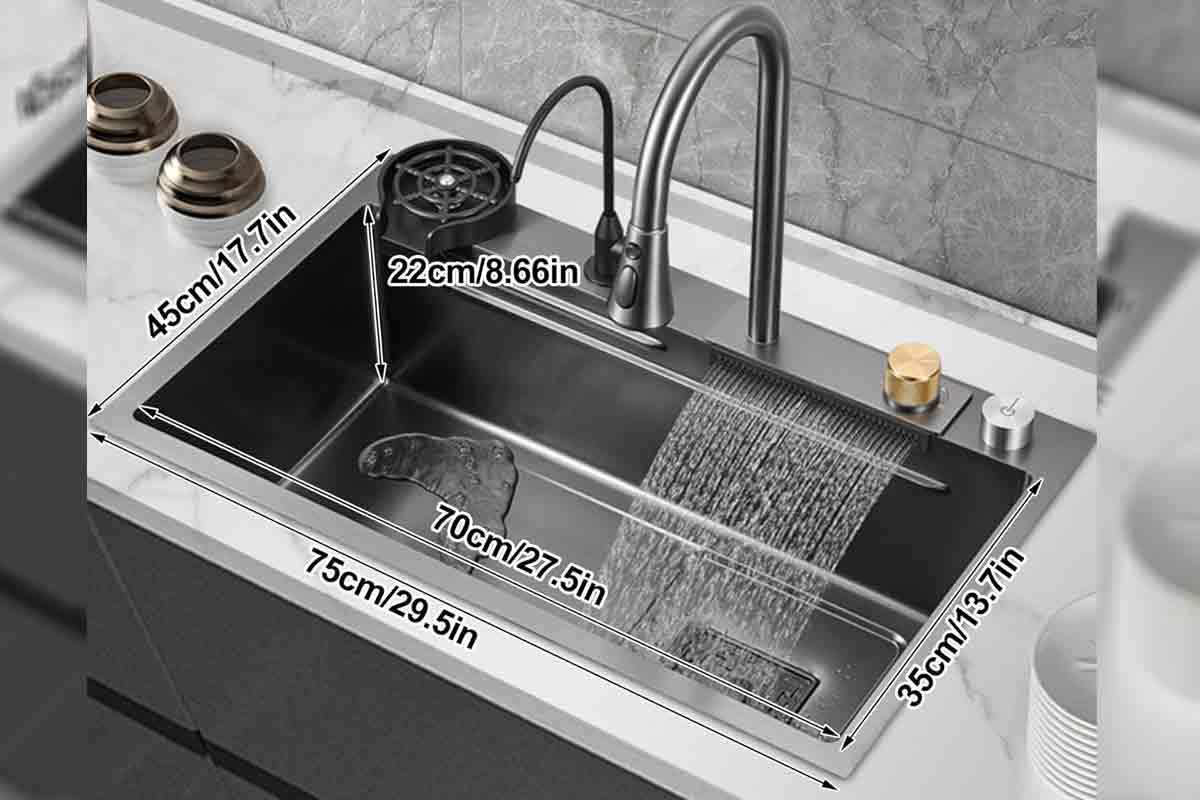 Robinet de cuisine en acier inoxydable 304 avec cascade d'eau