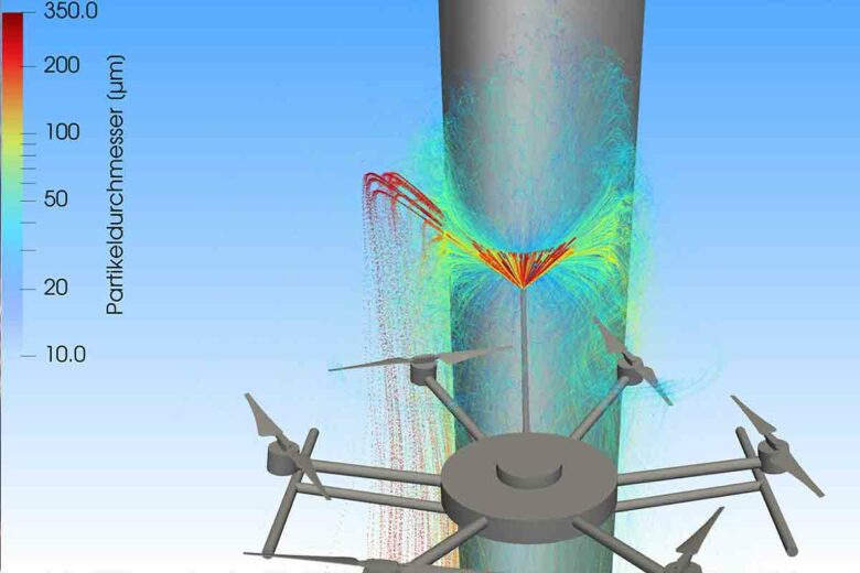 Simulation de revêtement au moyen d'un drone sous l'influence du vent.