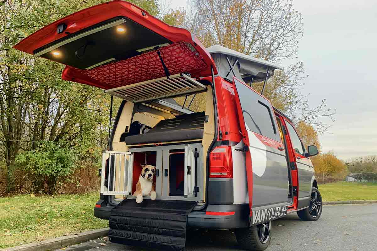 Le van de Flowcamper est conçu pour le transport et le confort de vos compagnons canins.