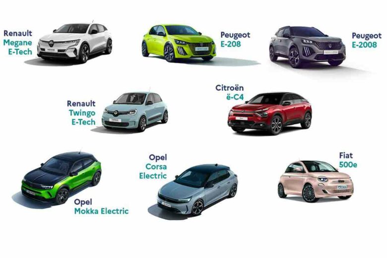 La liste des voitures éligibles au leasing social (La Citroën e-C3 est manquante).