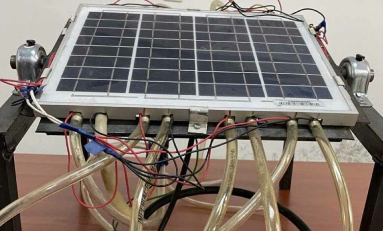 Le prototype de système hybride générateurs thermoélectriques et un panneau photovoltaïque-thermique refroidis par nanofluide.