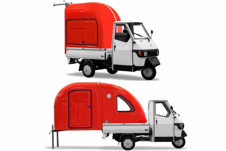 La version Ape Camper conçue pour être tractée par un triporteur Piaggio Ape 50.