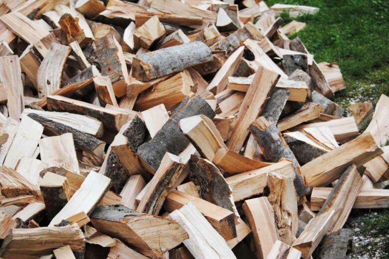 Un tas de bois de chauffage, qu'il faut désormais ranger à l'abri de l'humidité.