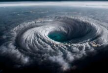 Un ouragan au-dessus de la mer, une catastrophe naturelle.