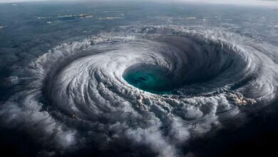 Un ouragan au-dessus de la mer, une catastrophe naturelle.