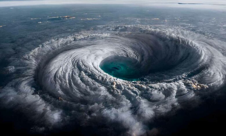 Un ouragan au-dessus de la mer, une catastrophe naturelle.