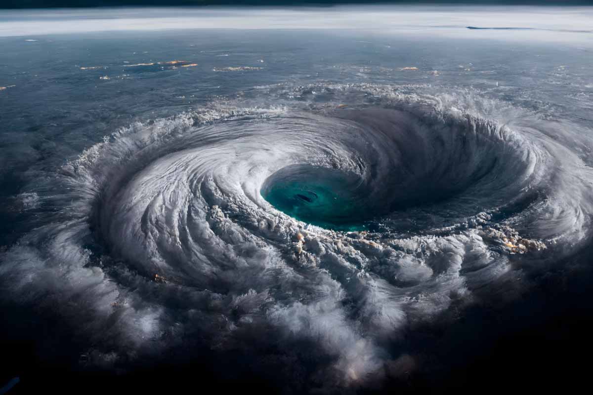 Un ouragan au-dessus de la mer, une catastrophe naturelle.