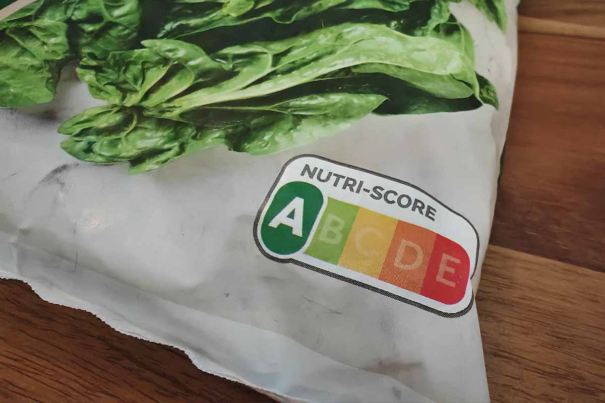 Le Nutri-Score A sur des épinards en branche surgelés.