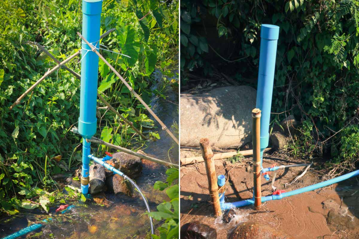 Ce bélier hydraulique est une pompe à eau artisanale qui permet d'acheminer l'eau d'un point à un autre sans moteur et sans électricité.