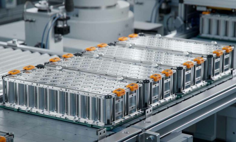 Modules de batterie haute tension lithium-ion pour véhicule électrique ou voiture hybride.