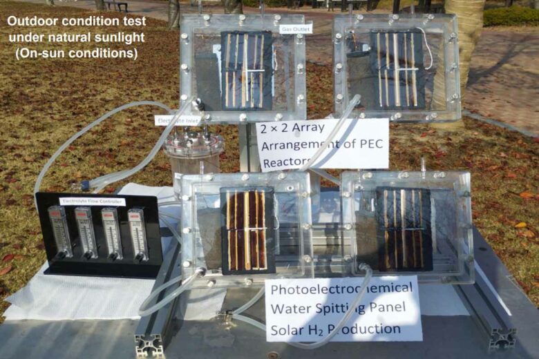 Le système de production d'hydrogène à partir de cellules solaires en conditions réelles.