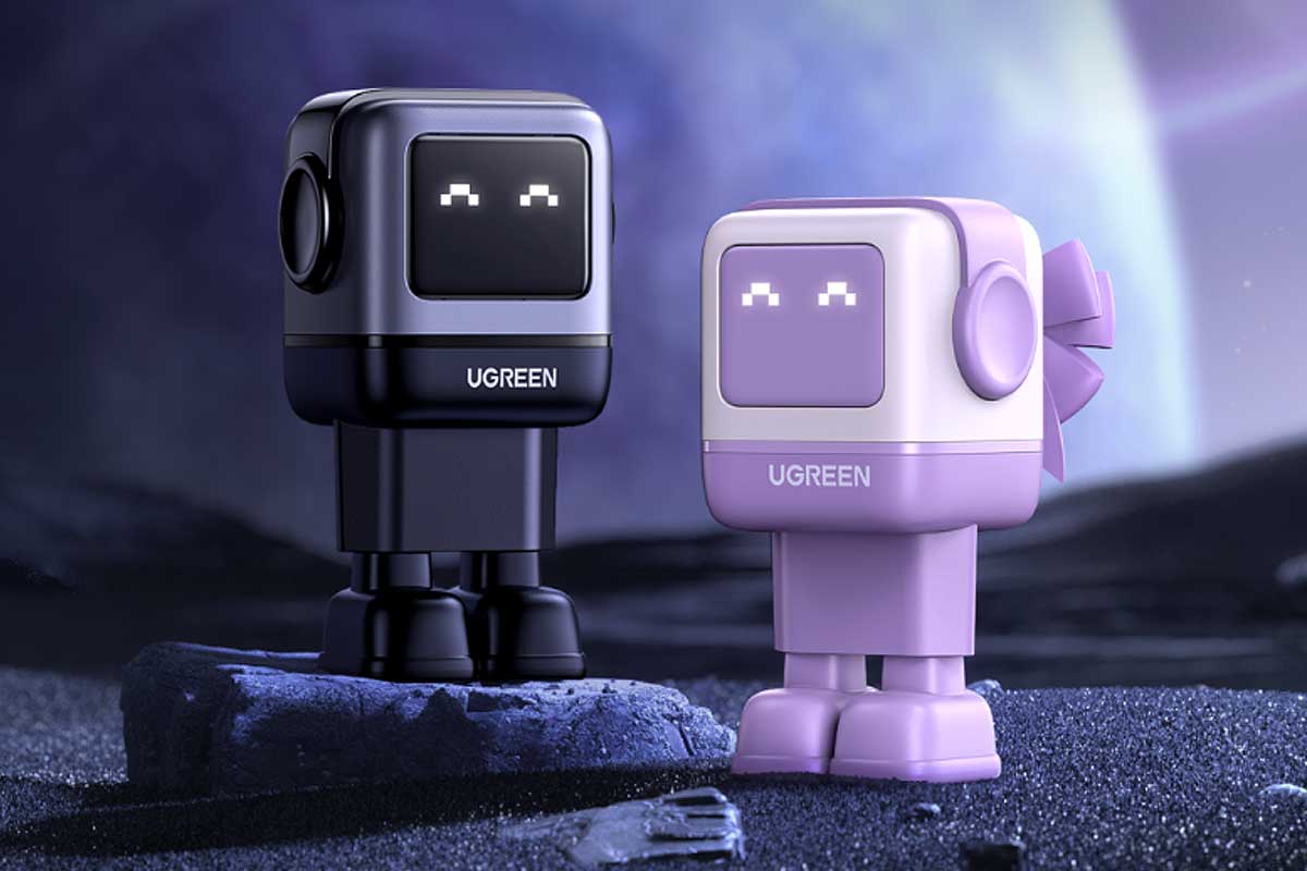 UGREEN Nexode Robot GaN 65W charger en noir et violet. Crédit photo : UGREEN