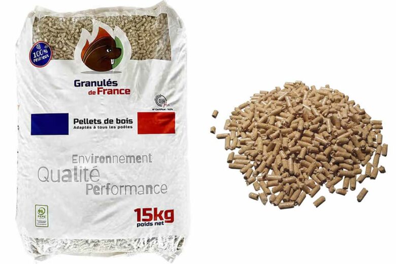 Des sacs de pellets à 4,99 € les 15 kg.