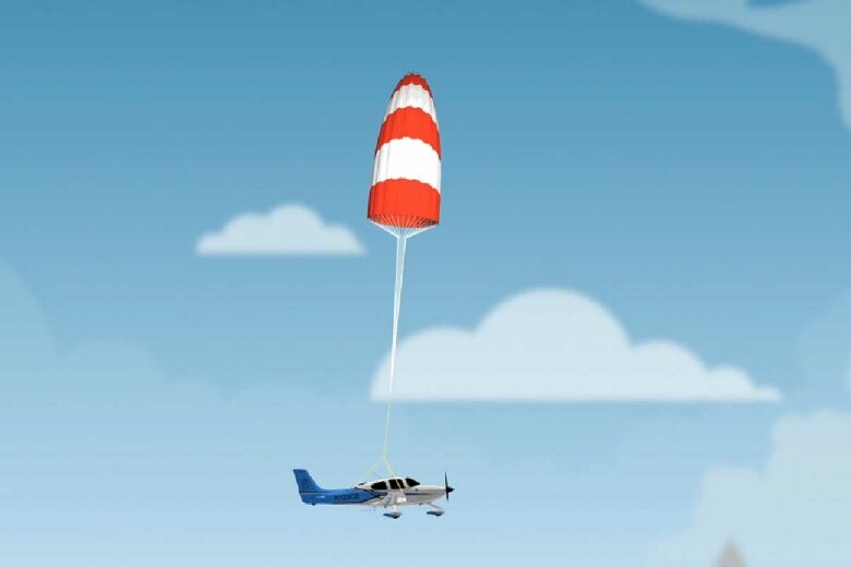 Le parachute diminue considérablement la vitesse de chute de l'appareil. 