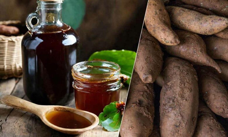 Le sirop de yacon est issu de la poire de terre, également appelée Smallanthus sonchifolius.