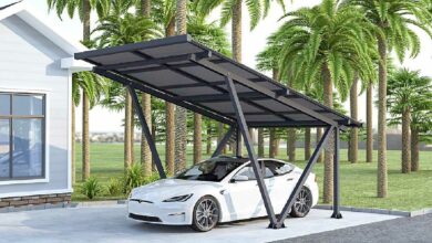 Carport solaire avec panneaux photovoltaïques 366 x 575 x 366 cm Gris 4,1 kW