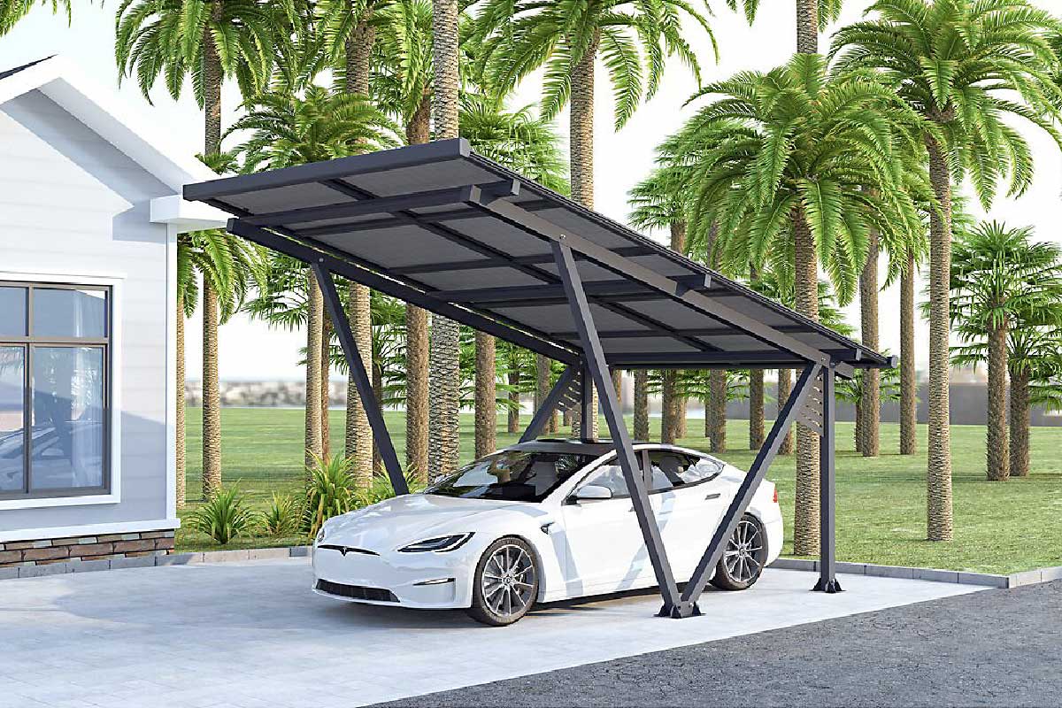 Carport solaire avec panneaux photovoltaïques 366 x 575 x 366 cm Gris 4,1 kW