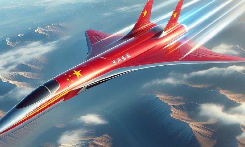 Une représentation graphique d'un avion supersonique volant à MACH 16 (20 000 km/h).