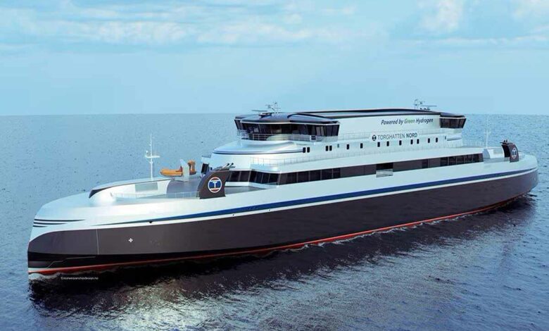 Un des futurs navires de transport à hydrogène de la compagnie Torghatten Nord.