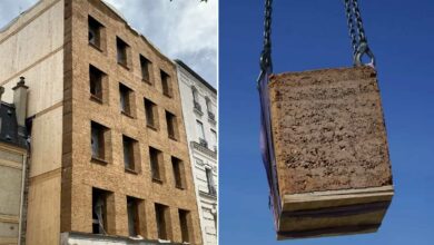 Réalisation d'une façade de bâtiment avec des blocs en terre crue Terrio.