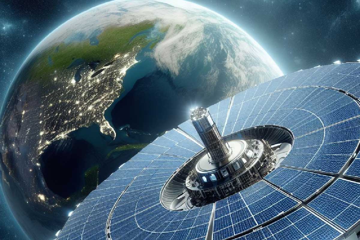 Une ferme solaire dans l'espace qui transmet de l'énergie par micro-ondes.