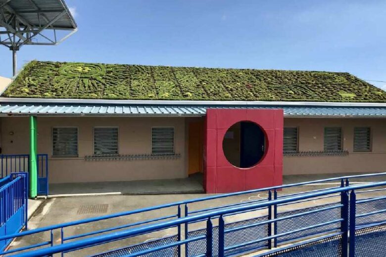 La toiture végétalisée de l'école Célimène, la possession. (150 m² de parois végétales)