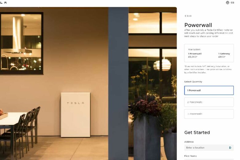 Capture d'écran du site Tesla UK.