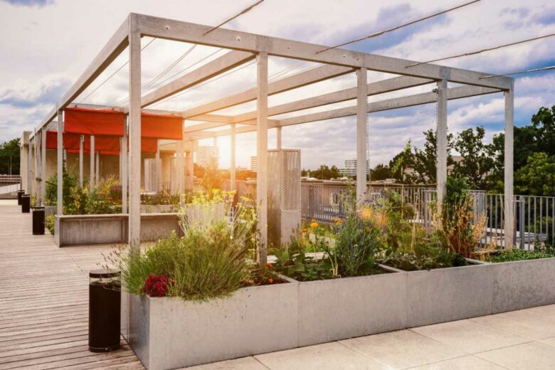 Une pergola dans les parties communes d'un immeuble. 