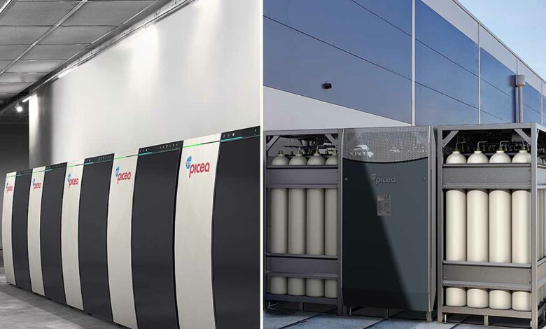 Des batteries Picea et le système de stockage d'hydrogène extérieur.