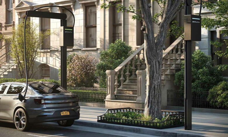 Une borne de recharge « arbre » pour véhicules électriques.