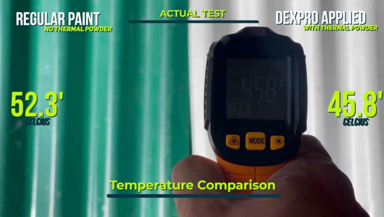 Un test comparatif entre deux surfaces avec et sans la peinture isolante.