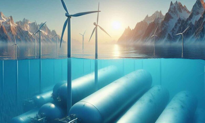 Une société envisage de stocker l'excédent de production d'énergie verte sous forme d'air comprimé dans des cuves sous-marines.