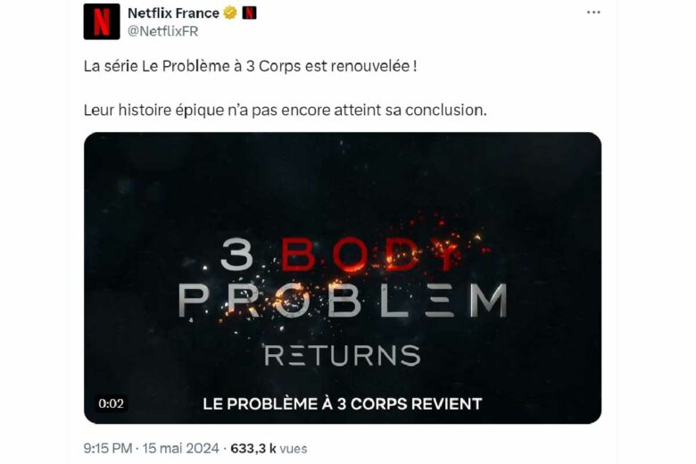 « La série Le Problème à 3 Corps est renouvelée ! Leur histoire épique n’a pas encore atteint sa conclusion. »