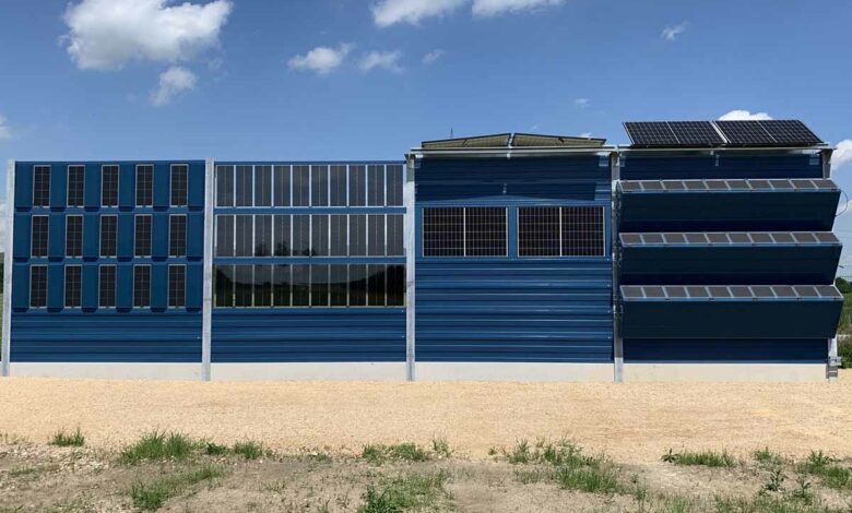 Différentes configurations de murs antibruit photovoltaïques.