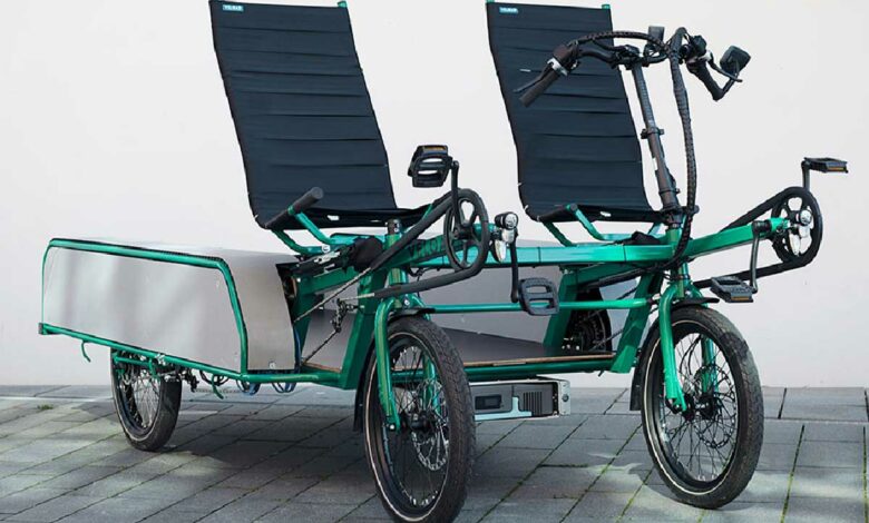 Le VELOAD est un vélo cargo de transport pour une ou deux personnes et une charge utile allant jusqu'à 200 kg.