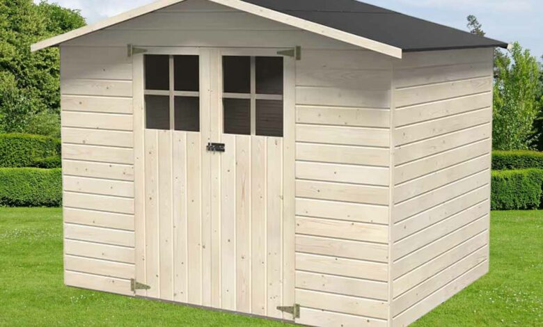 Un abri de jardin de moins de 5 m² vendu chez Brico Dépôt.