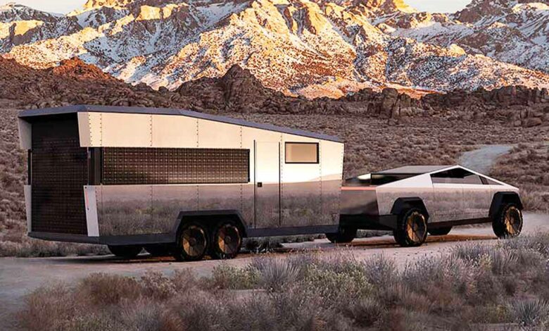 Une caravane de luxe tractée par un Cybertruck.