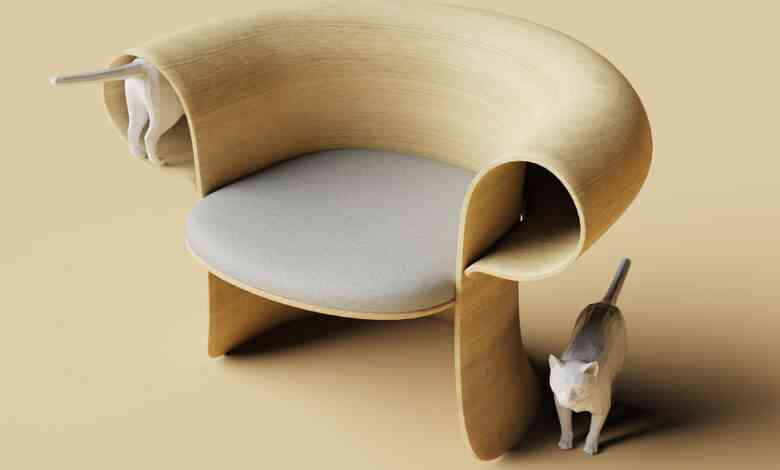 Un fauteuil qui fait également office de tunnel à chat.