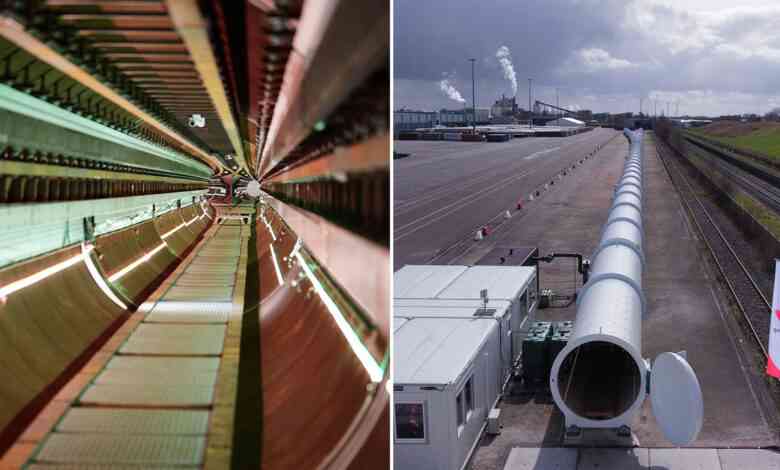 Une piste de 420 m de long, composée de 34 tubes de 2,5 m de diamètre. Vue intérieure et extérieure.