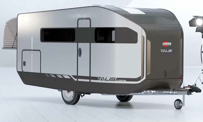 Une caravane aux allures modernes et aérodynamiques.
