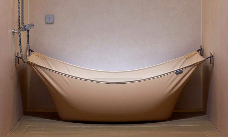 Une baignoire en tissu à la façon origami.