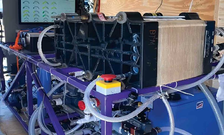 Prototype de système électrodialyse à entraînement direct à l'échelle communautaire.