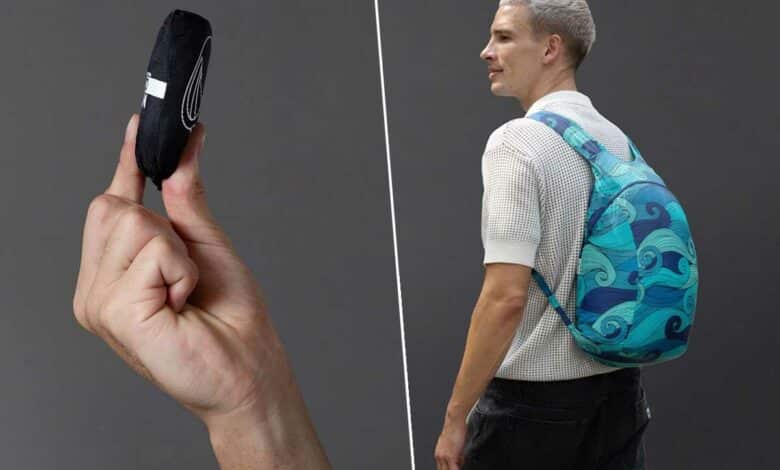 Un sac à dos pliable qui peut tenir dans une poche.