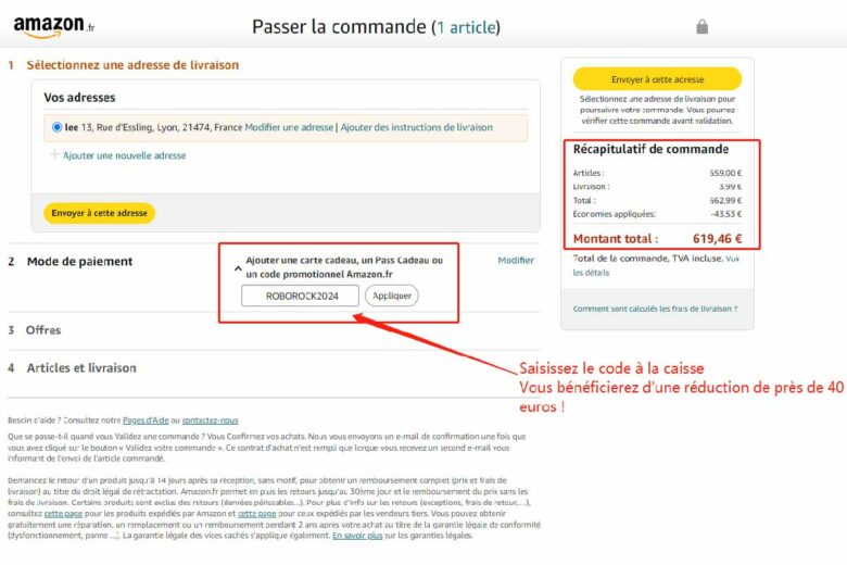 Pensez à ajouter le code promotionnel Roborock2024 sur Amazon.