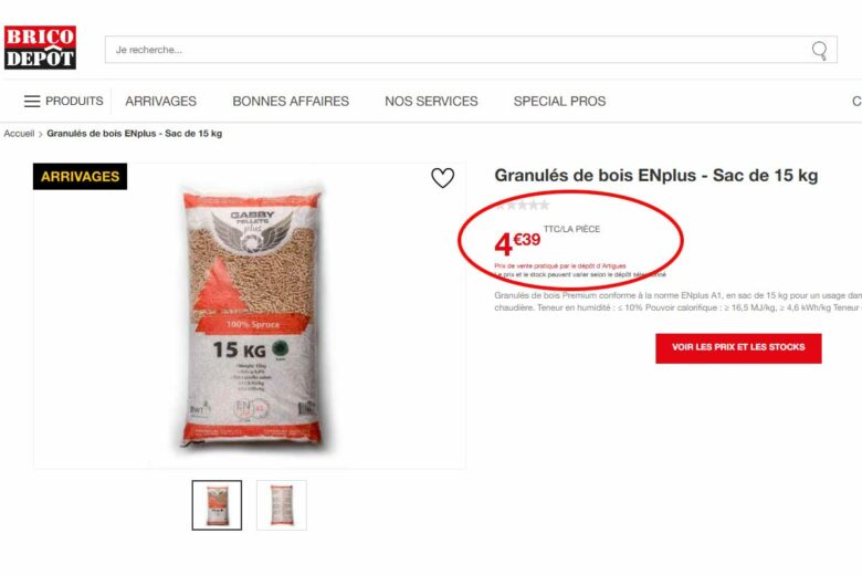 Une offre pour des pellets de bois chez Brico Dépôt.