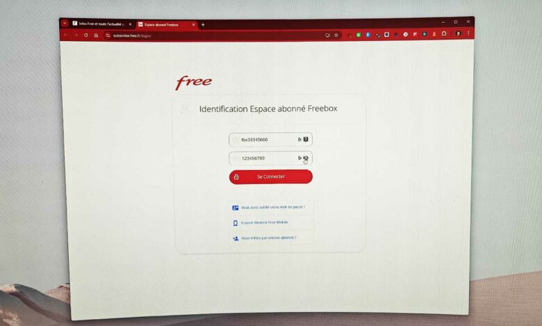 La page de connexion de Free.